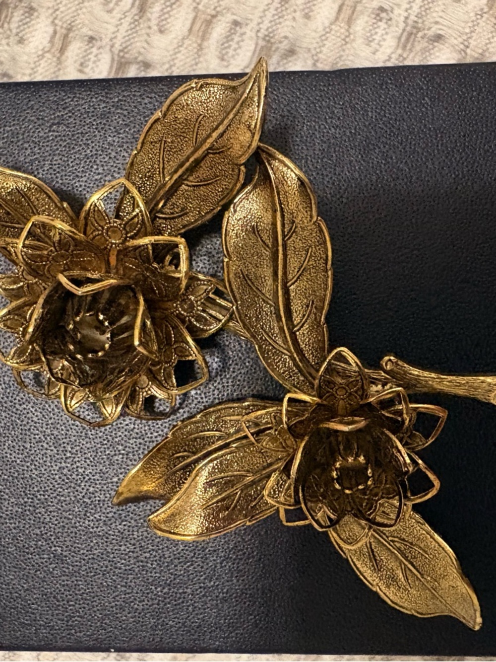 Vintage Gold Floral Statement Brooch- Women Accessories